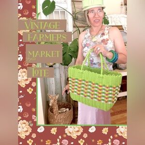 Vintage Made in the Philippines Recycled Woven Plastic Farmers Market Tote Bag